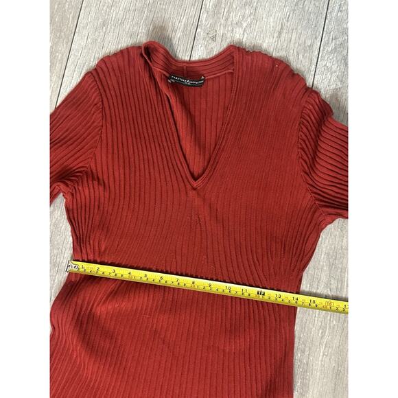 Peruvian Connection Pima Cotton Red Ribbed Long SLV Knit Fit Flare Midi Dress Lg - Picture 8 of 10